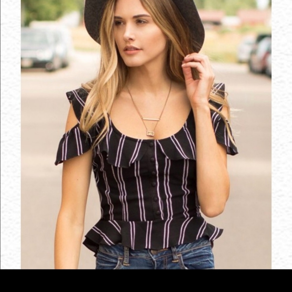 Joyfolie Black and White Striped Top